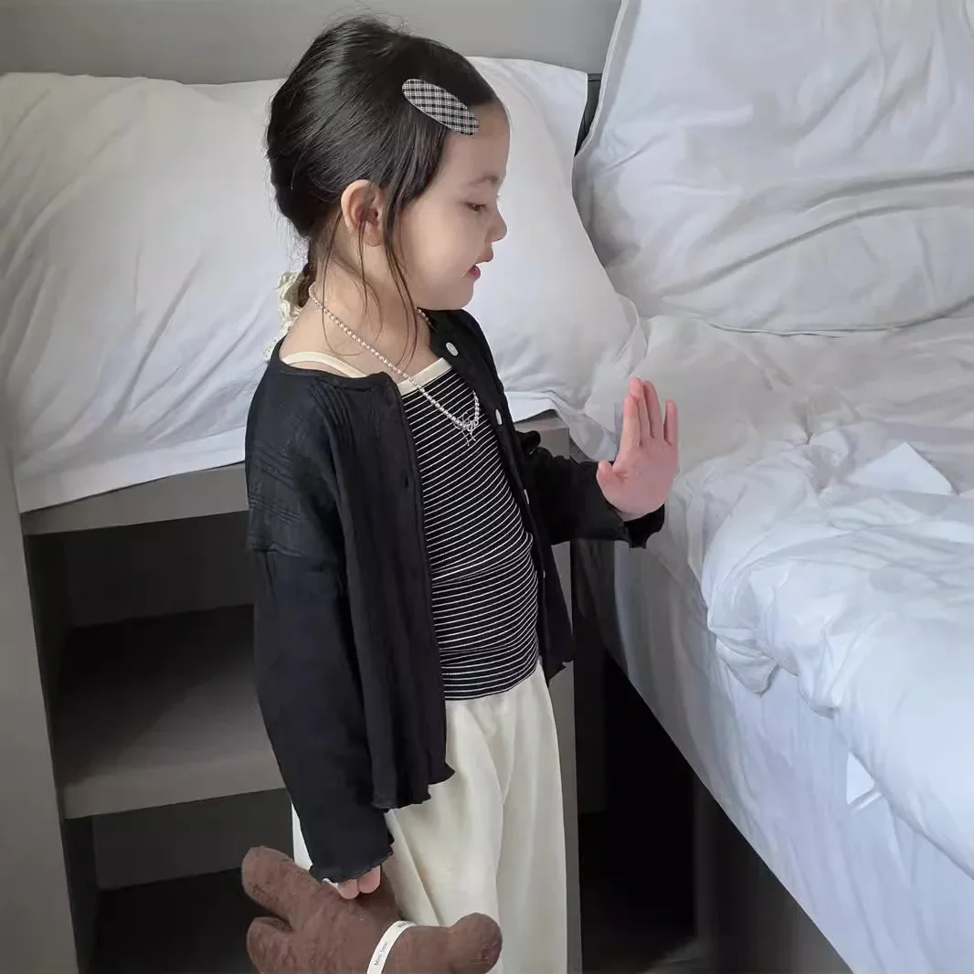 Костюм для девочек Новинка осени 2024 детская одежда Женское пальто полосатые