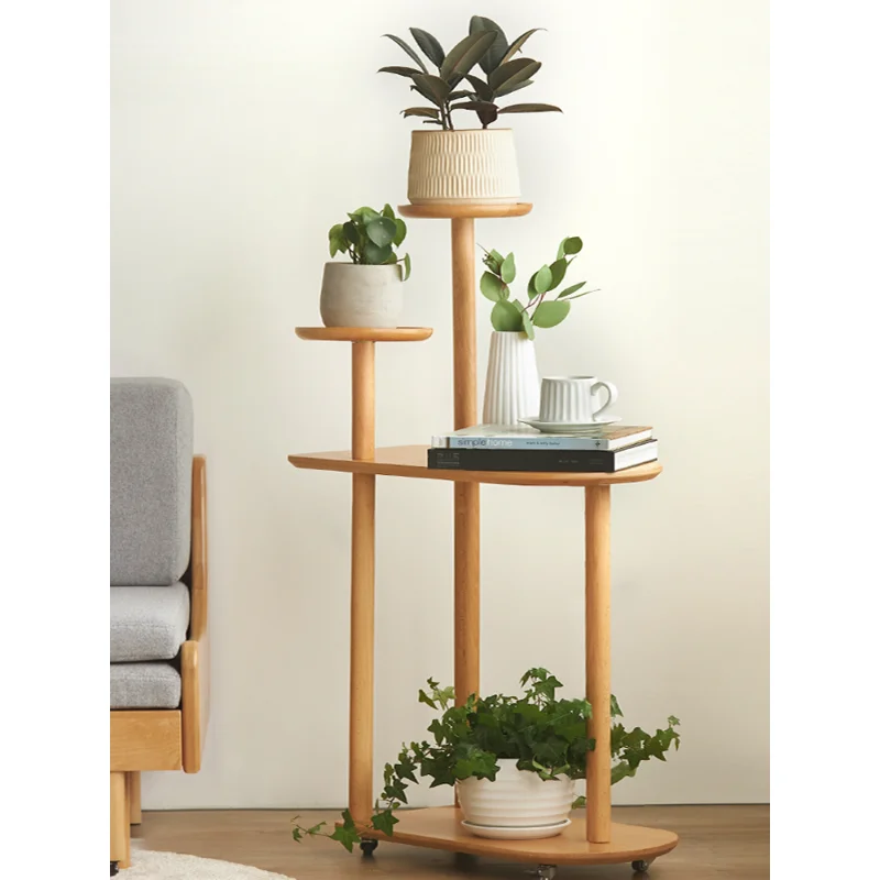 

Living Room Solid Wood Plant Stand Multi-layer Mobile Flower Stand Multi-function Shelf Decoration Multi-Scene Stand for Flowers