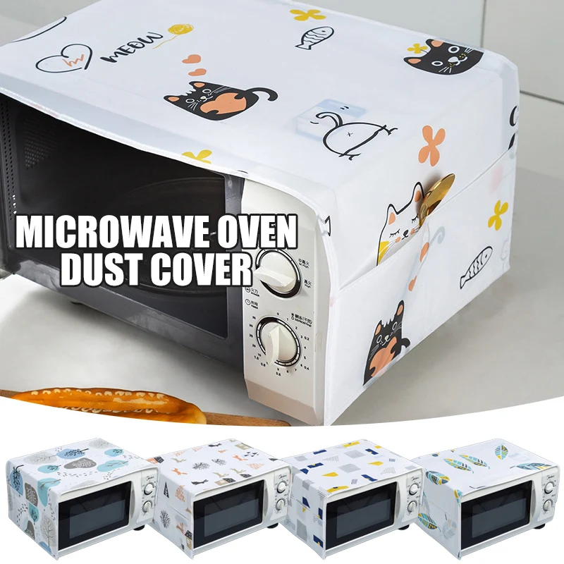 

Microwave Oven Top Cover Dustproof PEVA Machine Protector Decorative Kitchen Appliance Cover with Side Storage Pockets