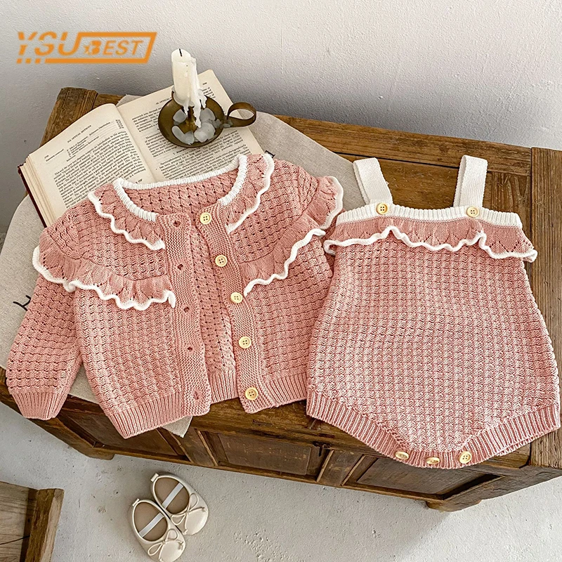 

Infant Kids Baby Girls Long Sleeve Solid Color Cardigan Coat + Rompers Clothing Sets Sweet Baby Girl Children's Clothes Suit