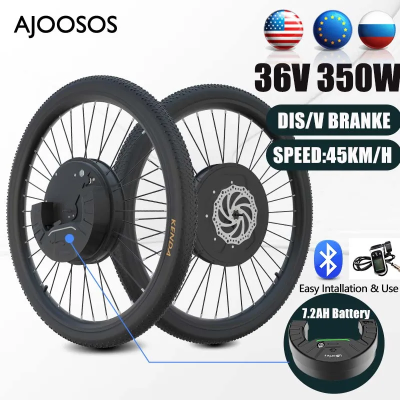Wireless Ebike Kit Conversion All in One Motor Wheel for Electric Bike Conversion Kit 350w 36v 7.2AH 45KM/H Speed Disc/V Brake
