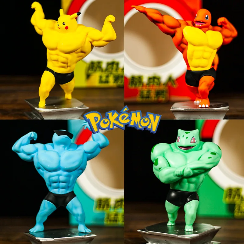 

Cartoon Anime Pokemon Pikachu Charmande Squirtle Cosplay Muscle Man Action Figure Model Doll Toys For Children Gift