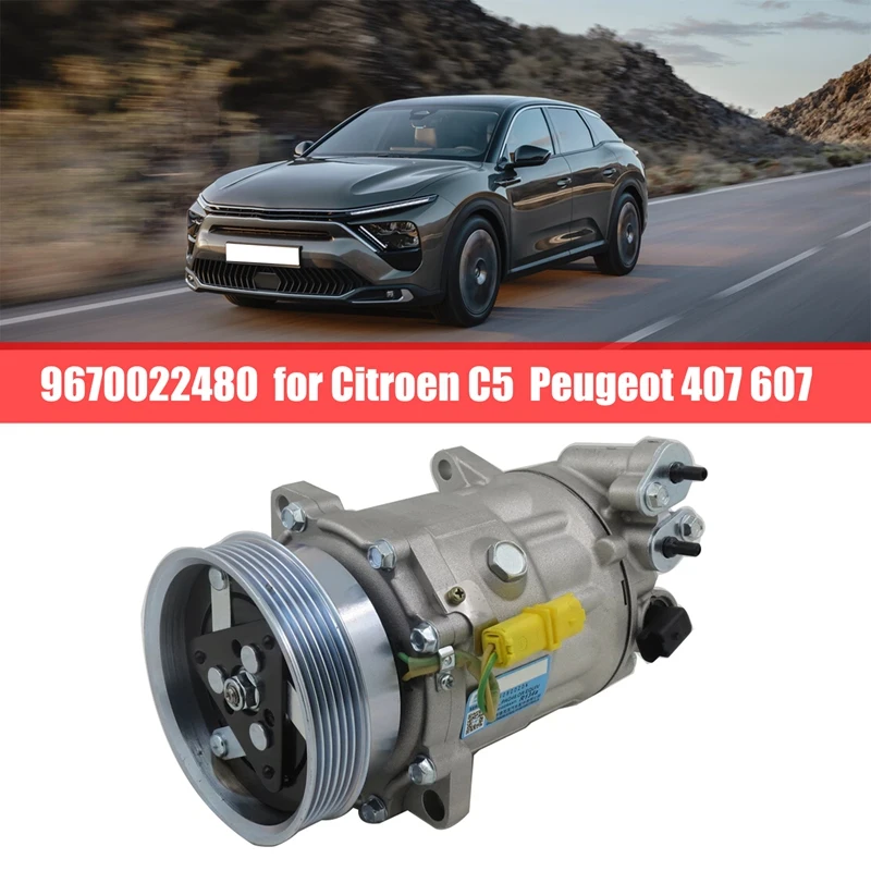 

1 PCS AC Compressor Air Conditioning Compressor Automobile 9670022480 Replacement Silver For Citroen C5 / Peugeot 407 607
