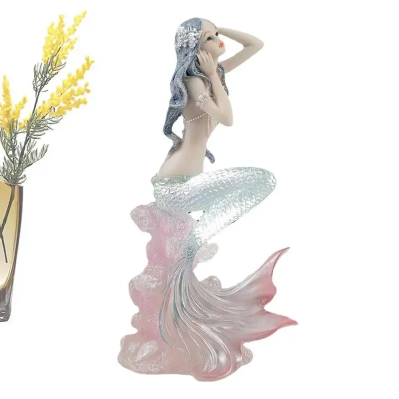 

Статуэтка принцессы из смолы с изображением девочки-русалки, декоративная статуэтка с ангелом, поделки для дома, декор для ванной комнаты с ...
