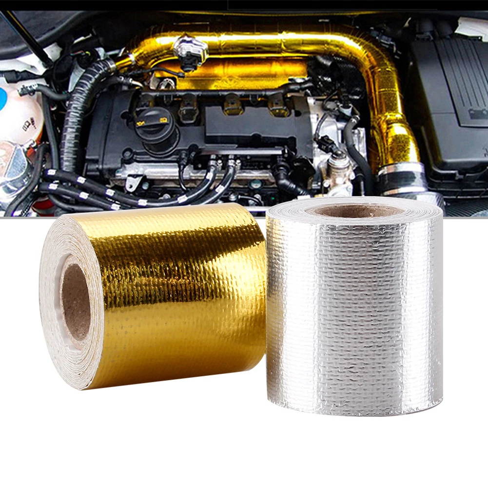 

5m/10m High Heat Insulation Aluminium Foil Wrap Exhaust Header Pipe Tape Cloth Silver/Gold Aluminum Fiberglass Tape 50mm