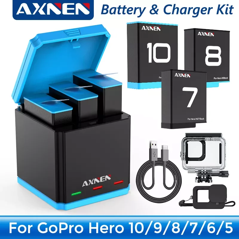 

Battery or Charger Kit for GoPro Hero 10 9 8 7 6 5 Gopro Accessories for Original Go Pro Hero10 Hero8 Hero9 Black Action Camera