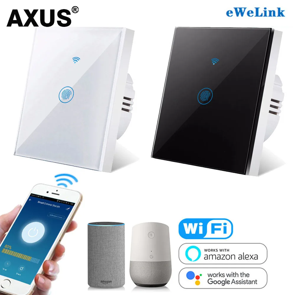 

Умный беспроводной настенный выключатель AXUS, 220 В, Wi-Fi, сенсорный светильник ключатель, европейский стандарт, Alexa Google Home, ewelink, 1/2/3 клавиши, 1 ка...