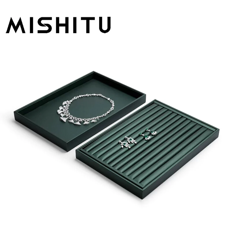 

MISHITU Advanced Display Box Green Necklace Bracelet Watch Ring Earrings Tray Jewelry Organizer Jewelry Tray Display Props Box