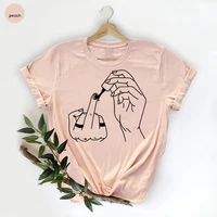 feminism t shirt middle finger shirts manicure griphic tops cotton o neck casual short sleeve top tees
