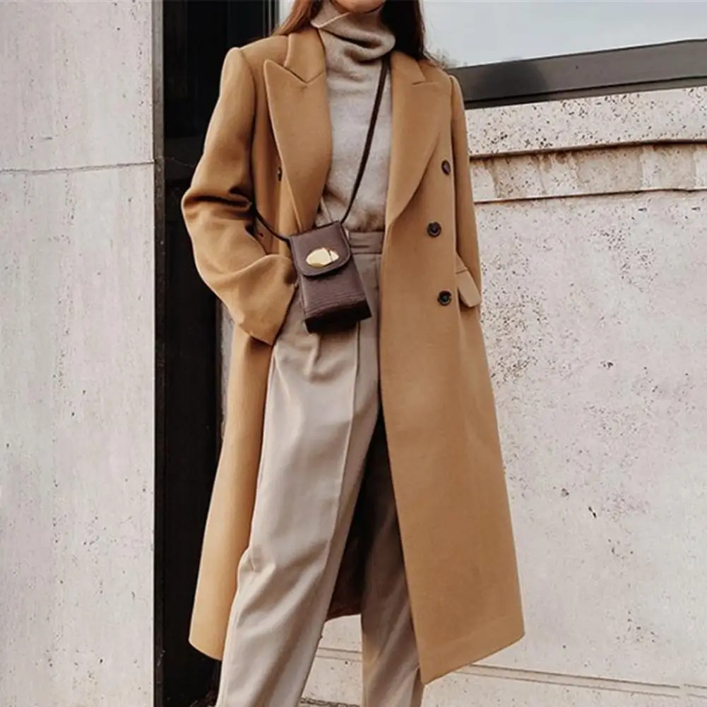 

Women Windbreaker Charming khaki Solid Color Loose All-Match Casual Woolen Coat Long Suit Jacket for Work