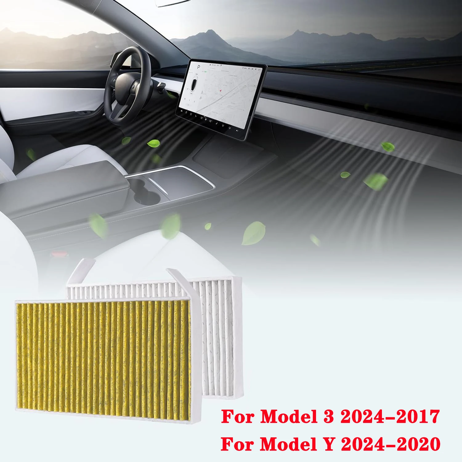 

Внутренний и внешний воздушный фильтр для кабины Tesla Model Y 2024-2017, сменный Воздушный Фильтр HEPA с активированным углем