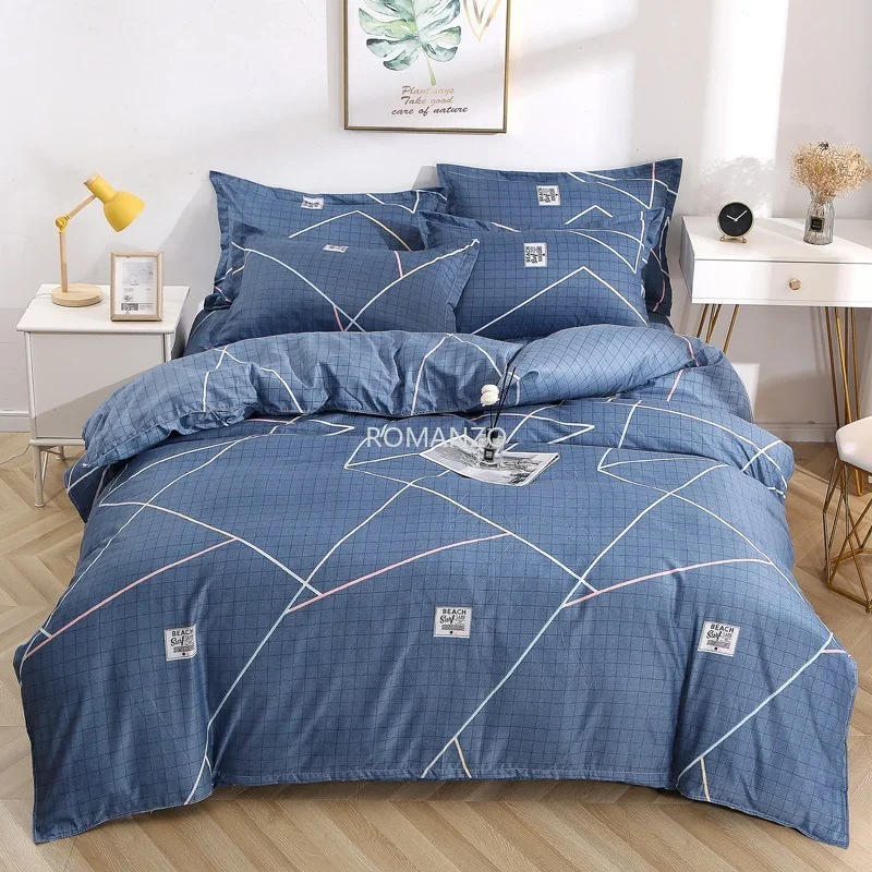 

3pc/4pc Brushed Four-piece Set of Aloe Vera Cotton Sheets and Quilt Cover Dormitory Three-piece Set of Simple Style Bedding