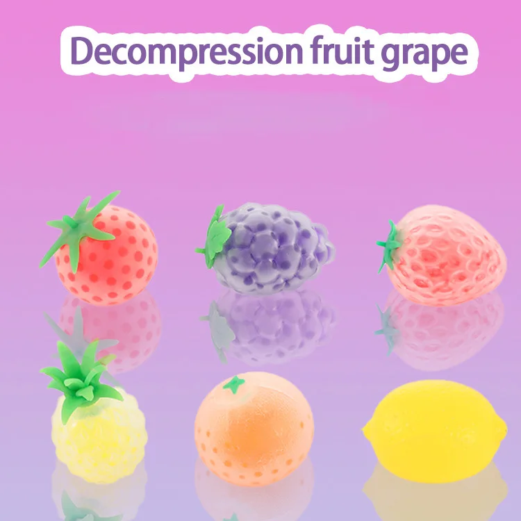 

Decompression Fruit Grape Ball Colored Water Bead Squishy Squeeze Toys TPR Stress Reliever for Adults Kids