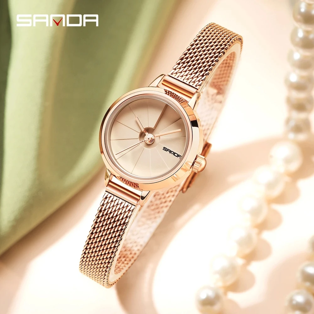 

SANDA Top Brand Women Watches Fashion Ladies Bracelet Rose Gold Mesh Strap Luxury Casual Quartz Wristwatch Relogio Feminino 1113