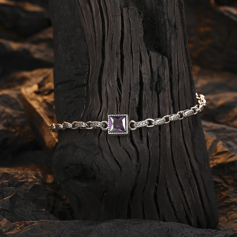 Zircon Unique Embossed Pattern Vintage Thai Silver Personalized Bracelet Crystal Bracelet