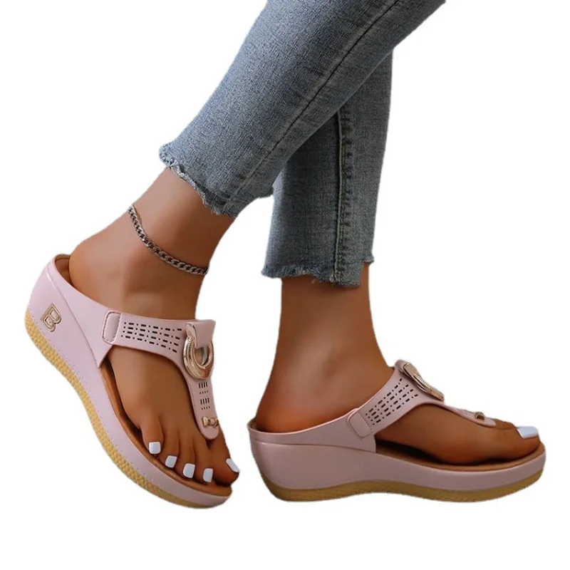 Sandwich Toe Slope Heel Sandals for Women Slippers Women's Sandals Summer 2023  Summer Footwear Chic and Elegant Woman Shoes