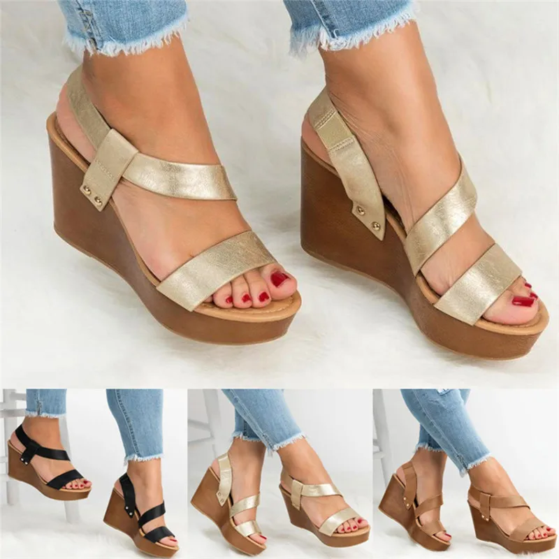 

Wedges Shoes High Heels Casual Platform Comfortable Summer Ankle-Strap Women Shoes Woman Sandals Cross Strap Roman Shoes
