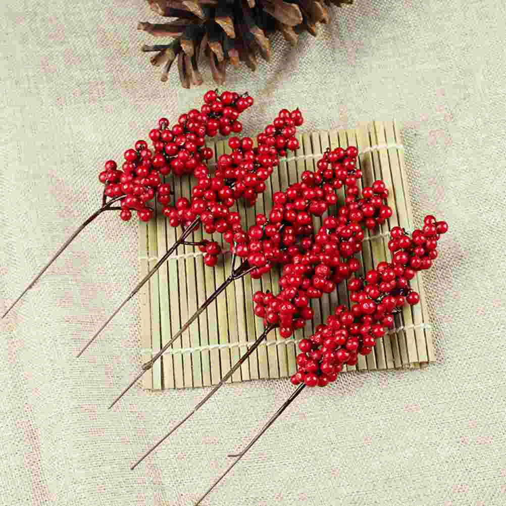 

Christmas Red Berry Berries Artificial Picks Stems Tree Pine Holly Branchesfor Decoration Floral Wreath Pick Decorations Decor