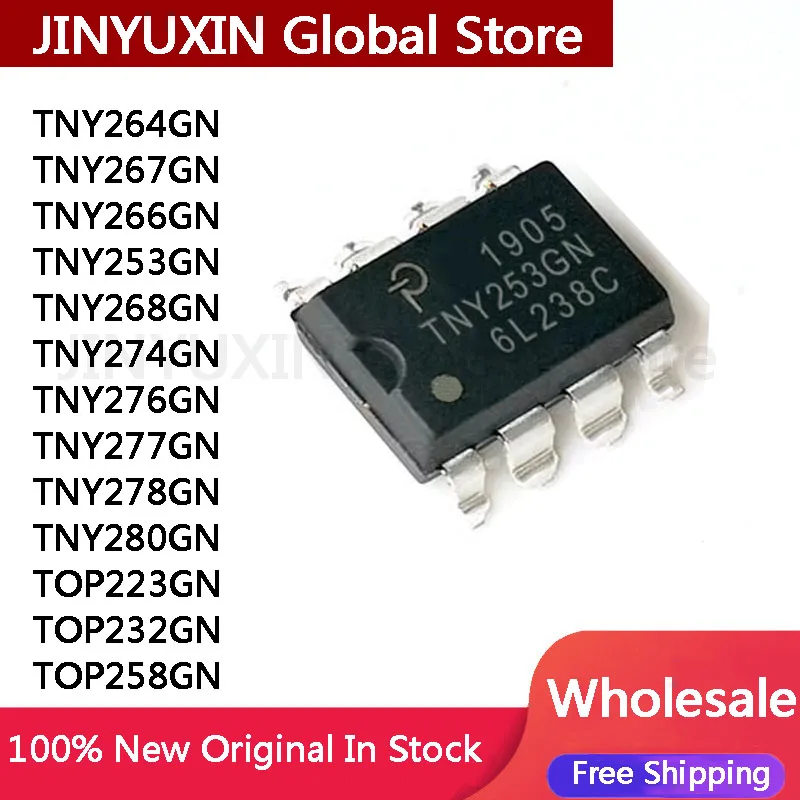 10 шт., TNY253GN, TNY264GN, TNY266GN, TNY267GN, TNY268GN, TNY274GN, TNY276GN, TNY277GN, TNY278GN, TNY280GN, TOP223GN, TOP232GN, TOP258GN