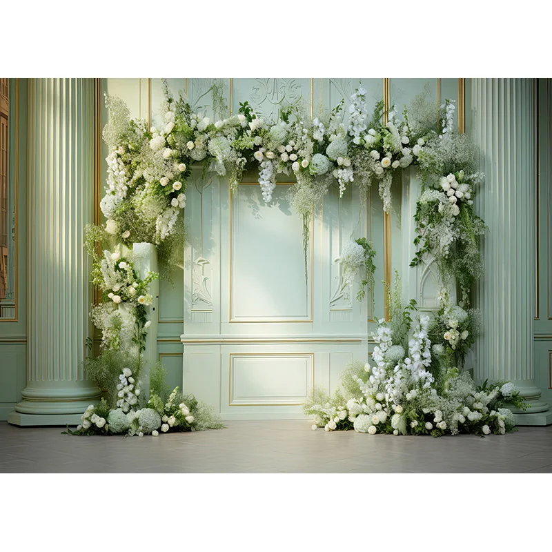 Aesthetic Flower Wreath Decoration Indoor White Background Fantasy Wedding Curtain Photography Backdrop Photo Studio Props SG-11