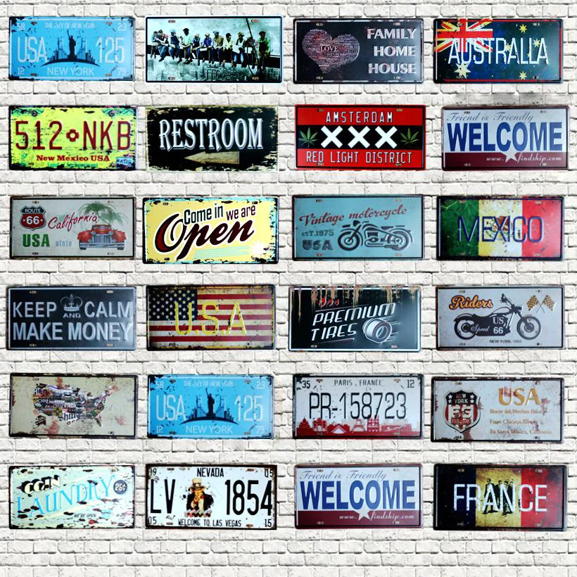 

USA Mexico Australla Amsterdam License Plate Plaque Metal Tin Sign Wall Pub Shop Garage Art Home Decor Car Poster