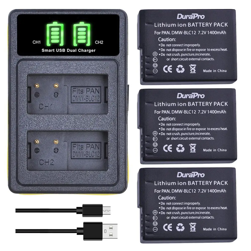DuraPro DMW-BLC12 Bateria DMW-BLC12E DMW-BLC12PP батарея + LED Зарядное устройство для Panasonic Lumix DMC-G85 FZ200 FZ1000 G5 G6 G7 GH2 GX8