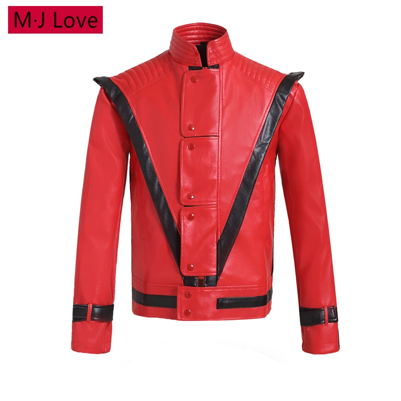 Красное кожаное пальто Майкл Джексон Косплей костюм MJ Thriller MTV белая куртка Cos