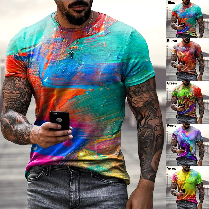 

Цветная трендовая художественная Мужская 3D популярная мужская футболка Harajuku Ele ts Удобная дышащая футболка с круглым вырезом