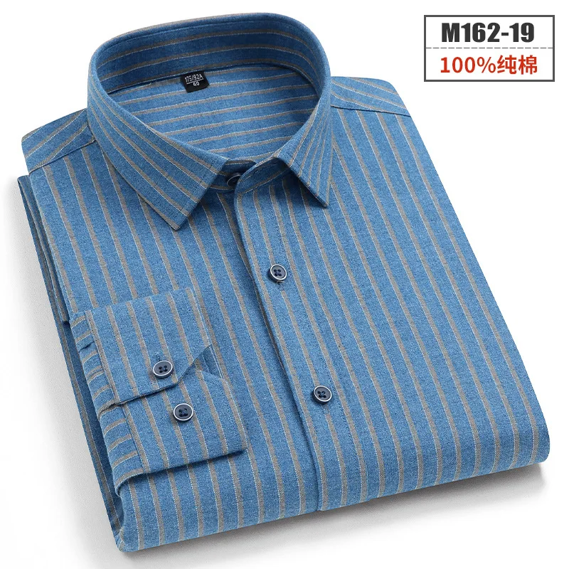 100% Cotton Plaid striped shirt Casual Shirts Men Long Sleeve Slim Fit Male Mens Fashion Clothing Trends Social Formal Shirts