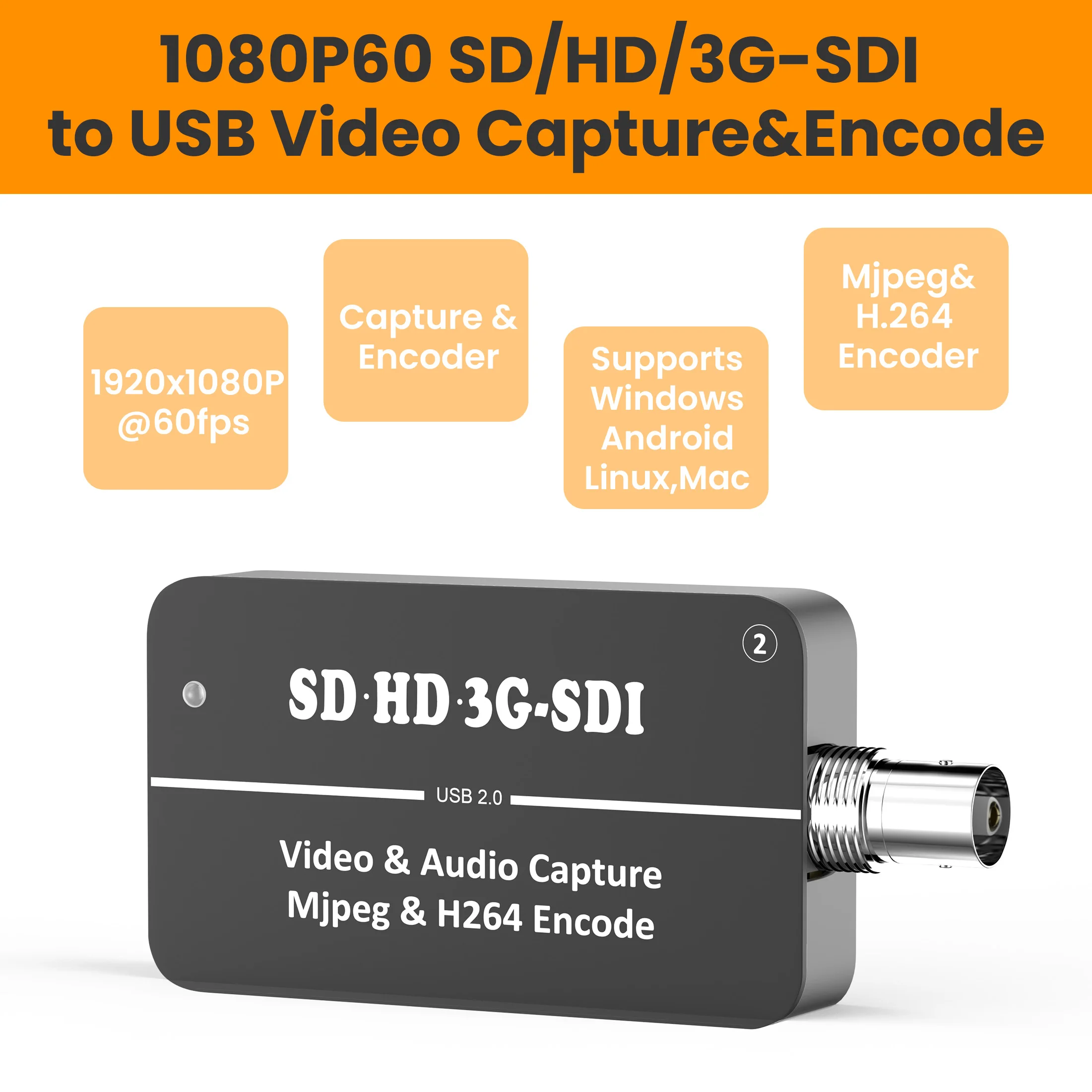 

LCC262 1080P60 H264 SDI TO USB Encoder Two Streams H.264&MJPEG SDI2USB TO UVC UAC 3G-SDI Encode Capture Card SD 3G SDI to USB2.0