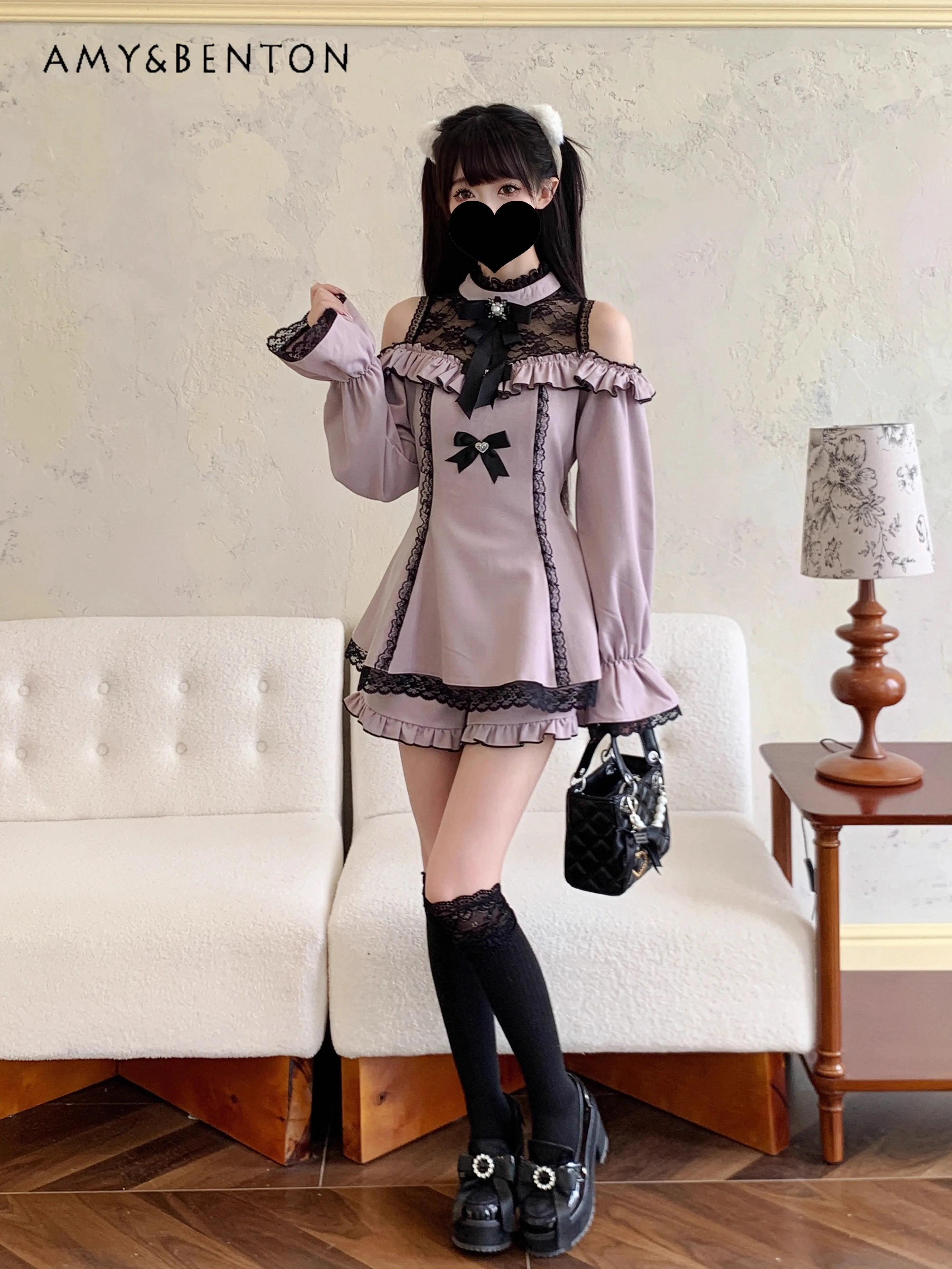 Милый облегающий мини-костюм в японском стиле серии Mine с бантом открытыми