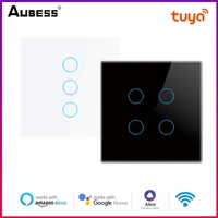 tuya wifi wall touch switch eu 1234 gang smart light switch panel smart home app remote control support alexa google home