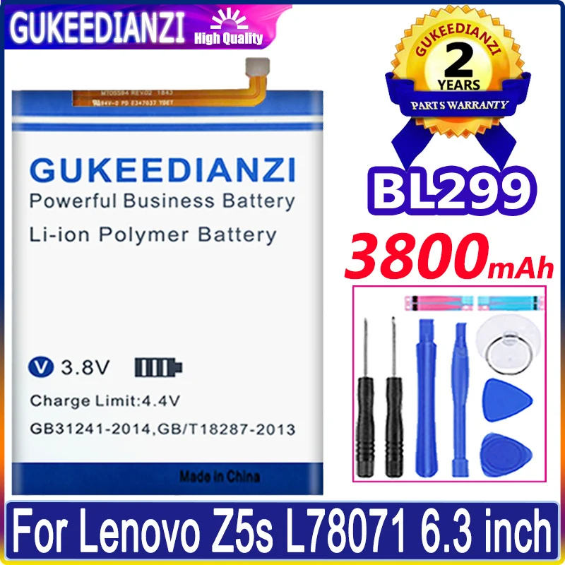 

Аккумулятор BL299 BL 299 на 3800 мА · ч для Lenovo Z5s L78071, 6,3 дюйма, Высококачественная Новая батарея, литий-полимерная батарея, гарантия один год