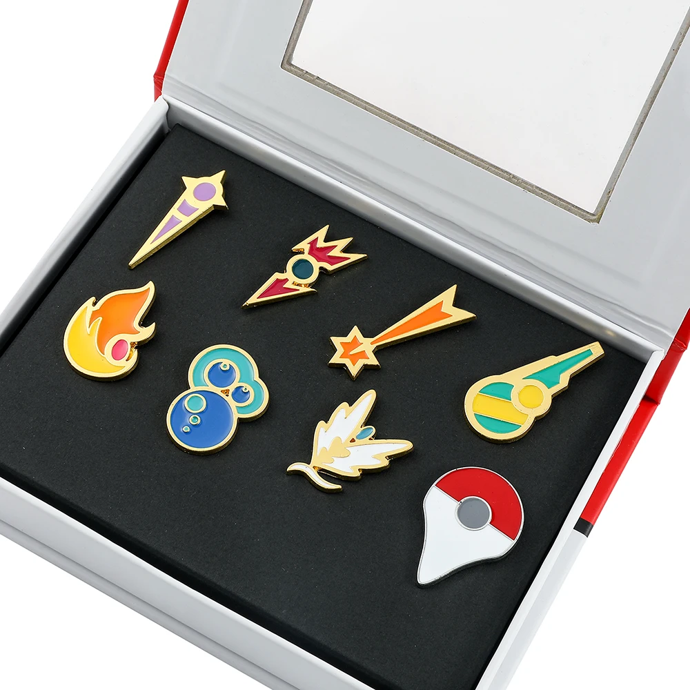 

Pokemon Gym Badges Sinnoh Unova Kalos Kanto Johto Hoenn League Region Orange Islands Pins Brooches Box Set Pocket Monster