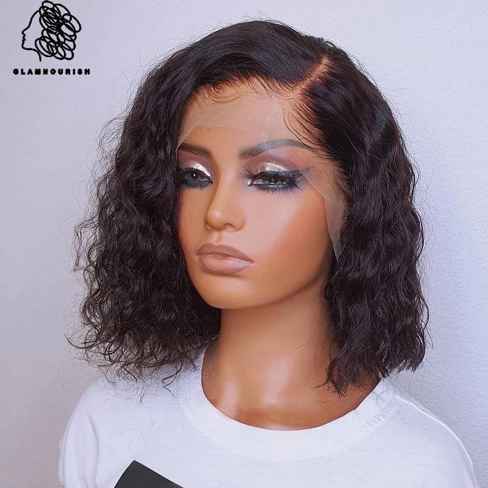 

Водяная Волна Короткий Боб Боковая Часть Парики Шнурка 100% Бразильский Вьющиеся Парик Человеческих Волос Предварительно Сорвал С Волосами ...