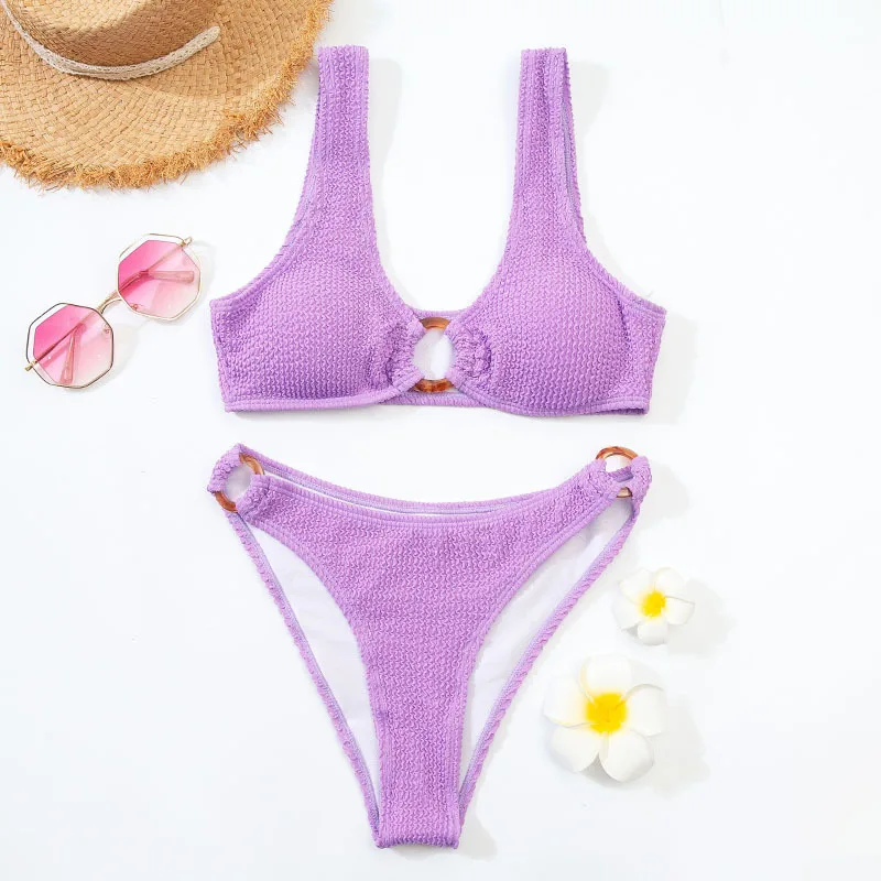 

Sexy Solid Bikinis 2022 Swimsuit Women Ribbed Bikini Set High Waist Female Swimwear Swim Bathing Suit Beachwear