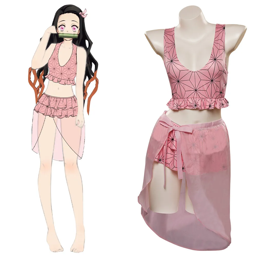 

Demon Slayer Kamado Nezuko Cosplay Costume Swimsuit Outfits Halloween Carnival Suit