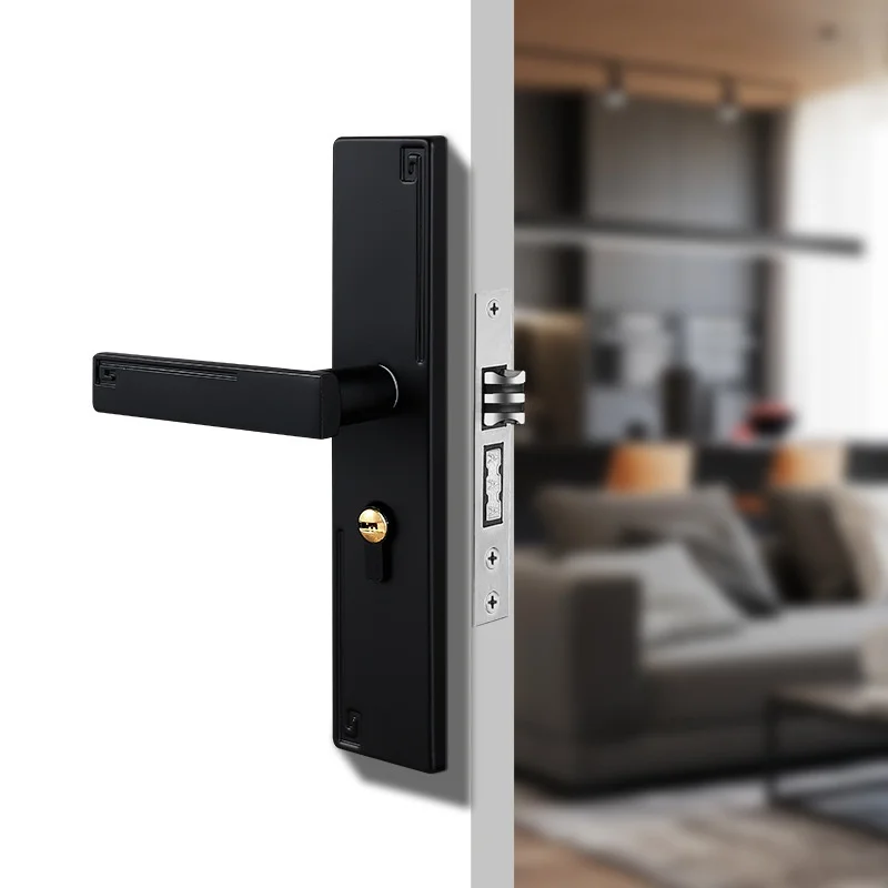 Замок для спальной комнаты домашний деревянного типа черного цвета простой в использовании внутренний полный беззвучный замок.