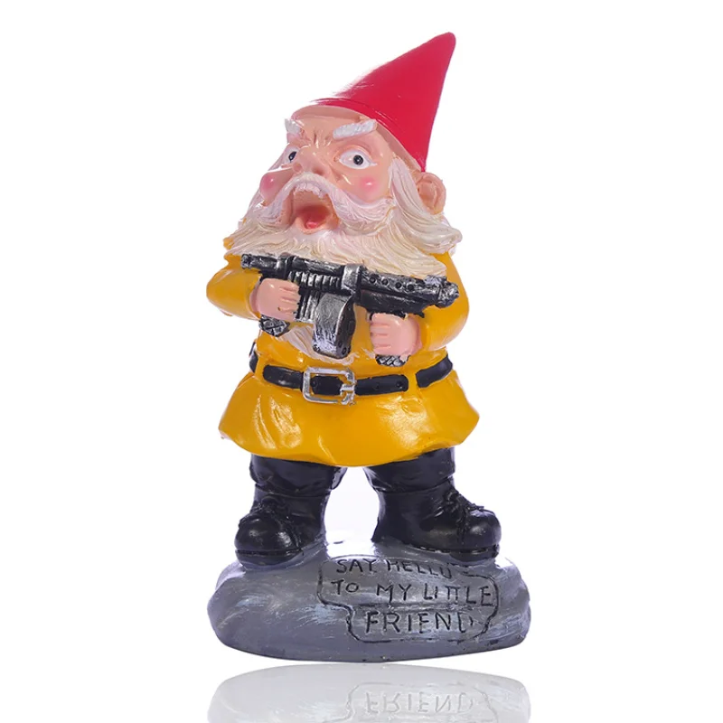 

3D Dwarf with Gun Gnome Resin Sculpture Statue Take Gun Adornos Para Casa Garden Miniature Home Decoration Accessories