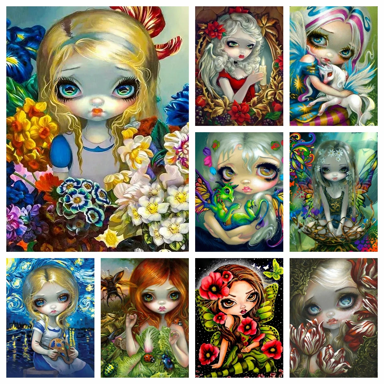 

5d Fantasy Diamond Painting Cartoon Big Eyed Girl With Flower And Animal Landscape Mosaic Cross Stitch Kids Gift Home Decor