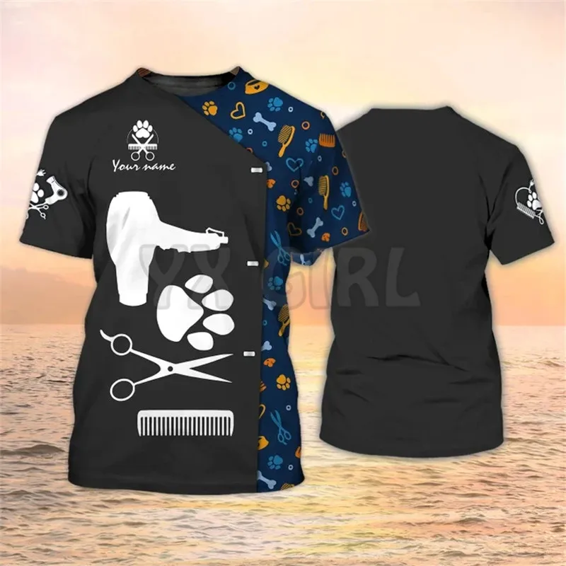 

2022 Summer Paw Dog Groomer 3D all over printed T-shirt Grooming Tools Custom Shirts Pet Salon Uniform
