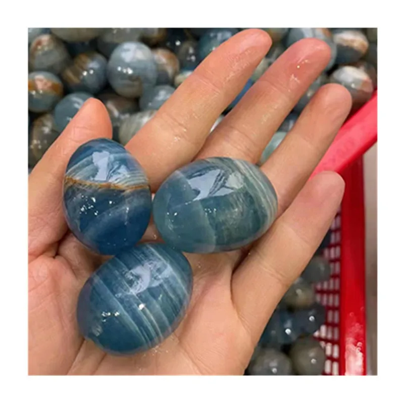 

Natural Polished Blue Onyx Oval Shaped Tumbled Crystal Healing Stones For Sale