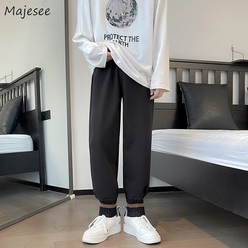 

Casual Pants Men Patchwork Design Ins Straight Students All-match Spring New Popular Harajuku Elastic Waist Korean Style Fashion