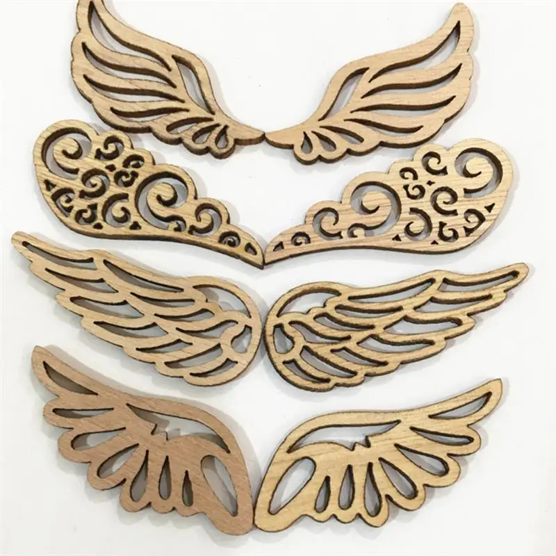 

80pcs Angel Wings Wooden Patches Adorable No Hole Wood Chips Creative DIY Accessories Angel Wings Log Wood Chips For Crafts