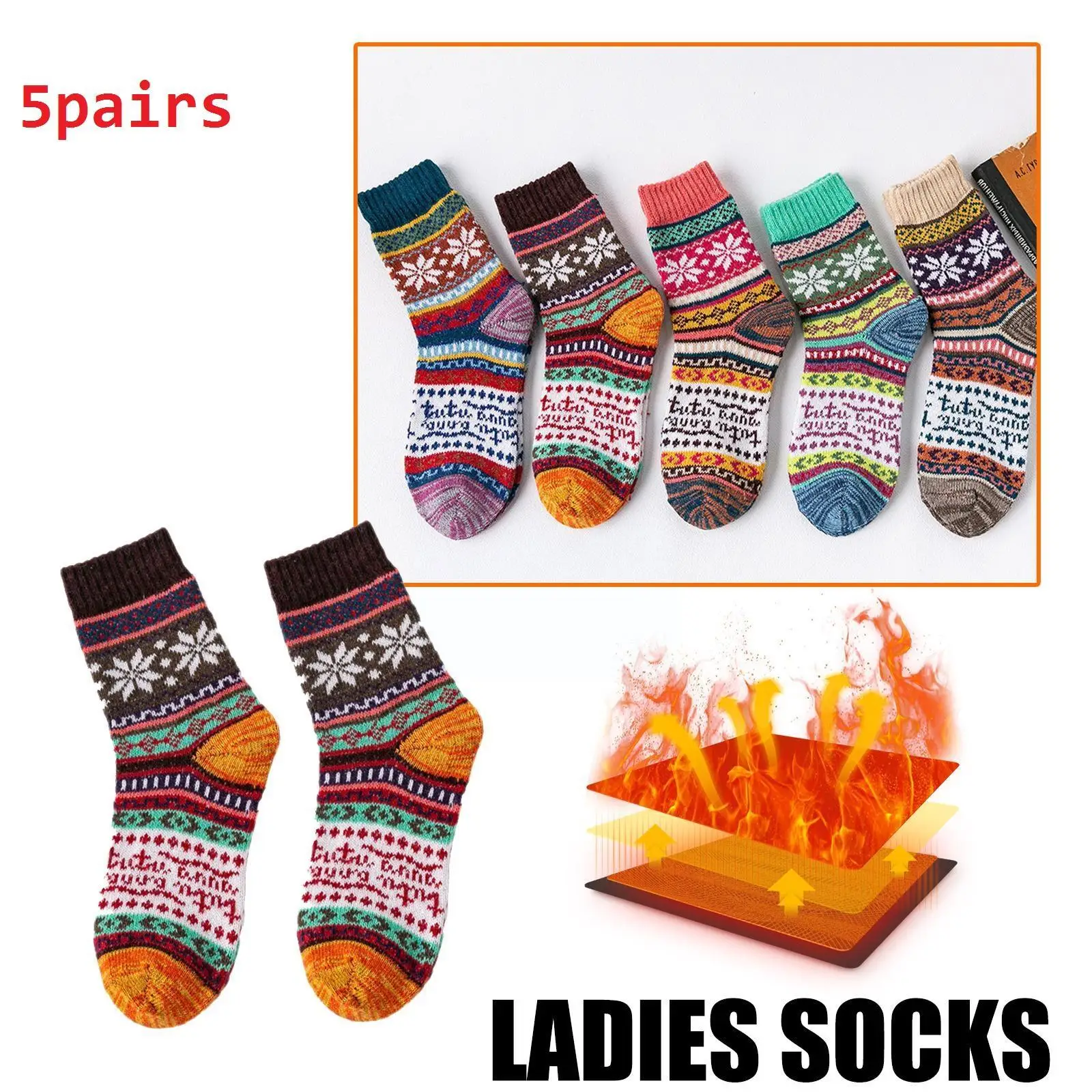 

5 пар, женские плотные теплые зимние осенние носки, винтажные цветные вязаные шерстяные носки, женские модные повседневные спортивные носки...