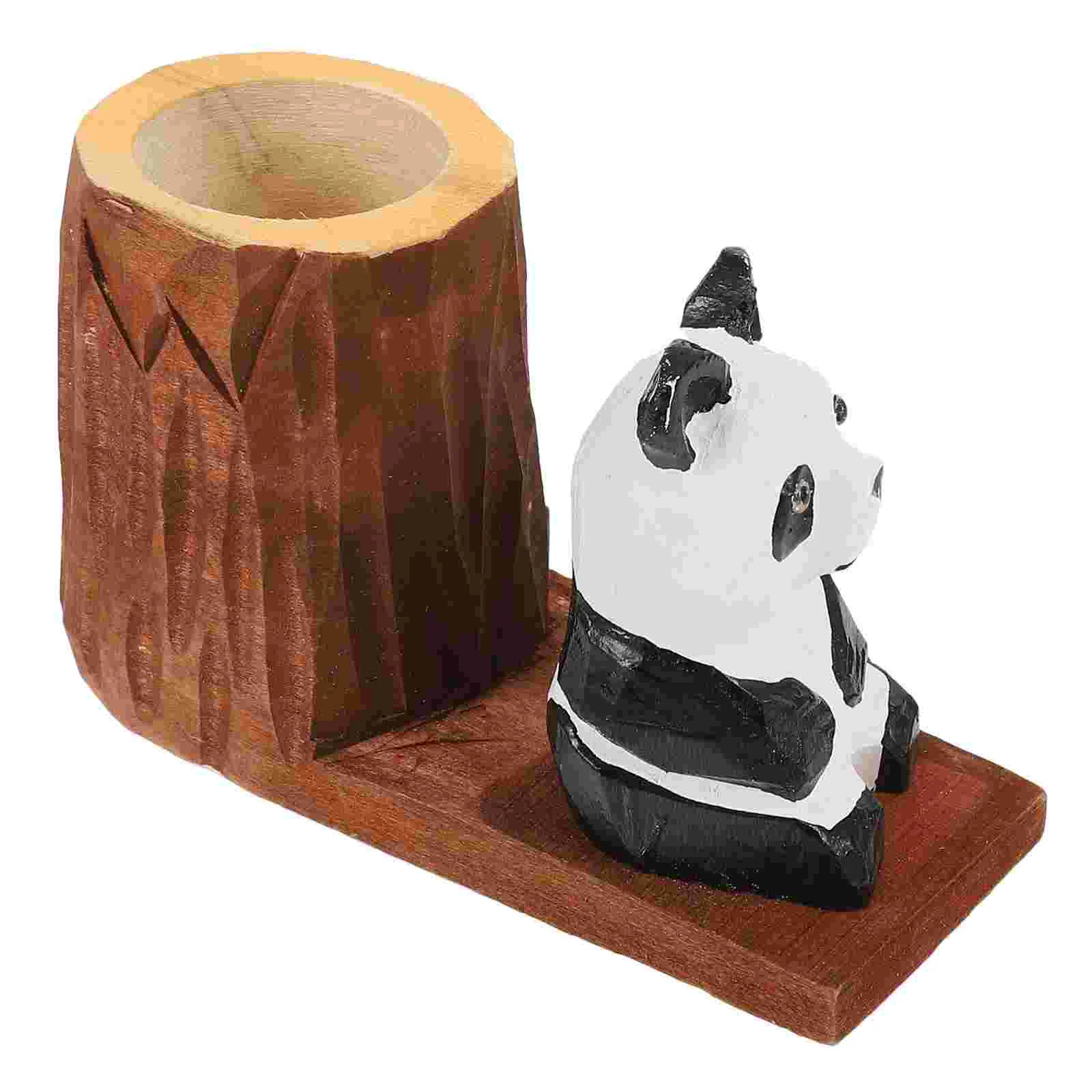 

Wooden Panda Pen Holder Creative Desktop Decor Office Wooden Pencil Holder
