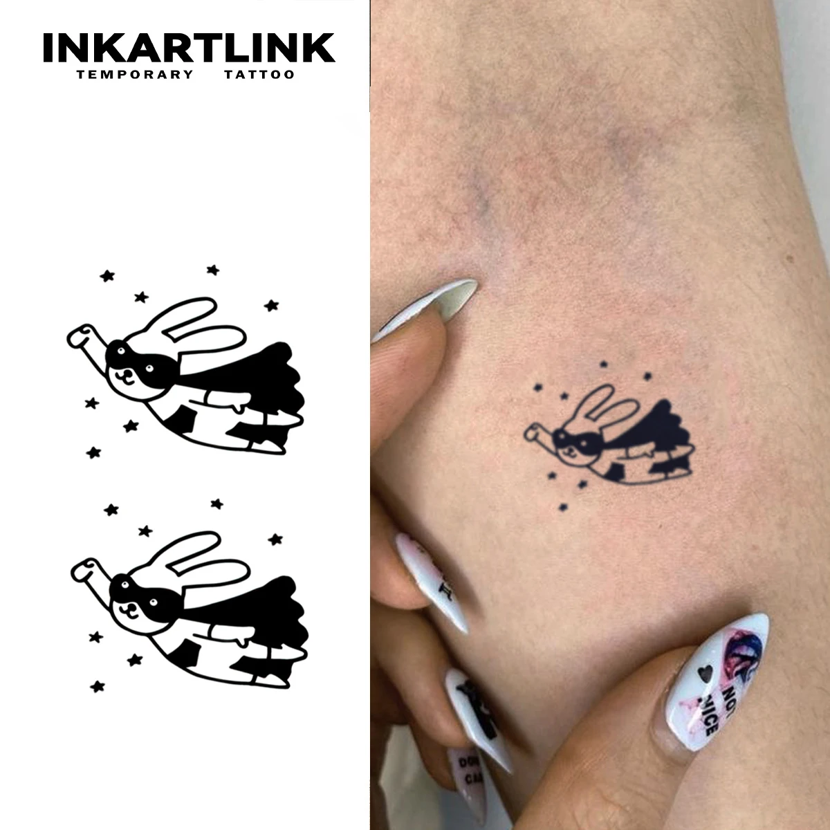 3 Упаковки Временной Татуировки С Летающим Кроликом Волшебные Водонепроницаемые