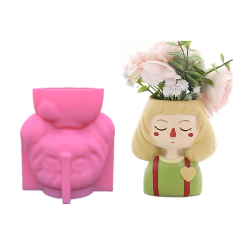 Cute Wreath Girl Flowerpot Epoxy Resin Mold Gypsum Concrete Plaster Plant Holder Silicone Mould DIY Crafts Decorations Mold images - 6