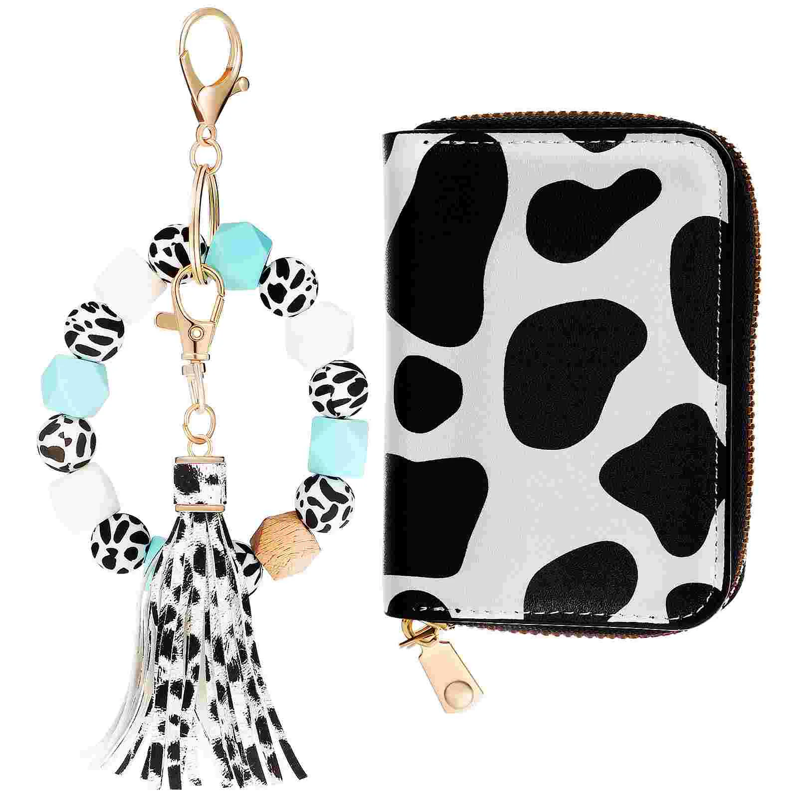 

Wallet Keychain Key Wristlet Cow Wrist Chain Holder Women Ring Bracelet Keychains Print Circle Bracelets Wallets Purse Tassel