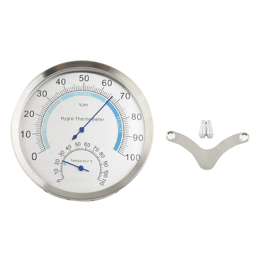 Climate Test Thermo Hygrometer +1-2%(℃) 1 Piece Diameter 12.7cm Durable Indoor Stainless Steel Bedroom Greenhouse